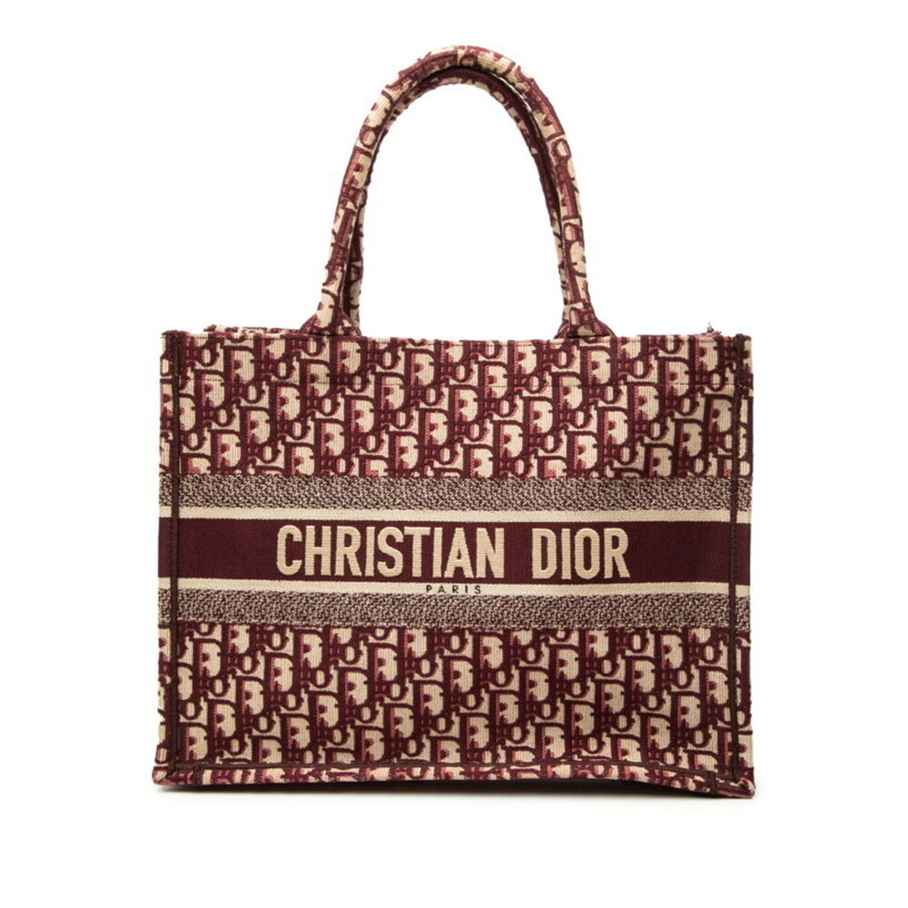 Christian Dior Dior Oblique Embroidery Book Tote Medium Bag Shoulder Wine Red...